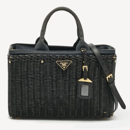 Prada Black Wicker and Canvas Large Midollino Tote - Prada - Modalova