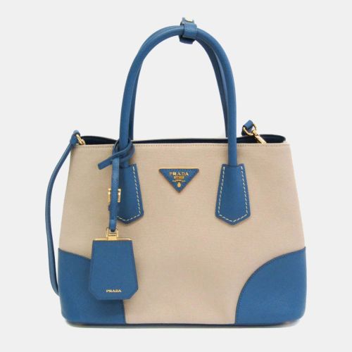 Prada Beige/Blue Saffiano Canvas Shoulder Bag - Prada - Modalova