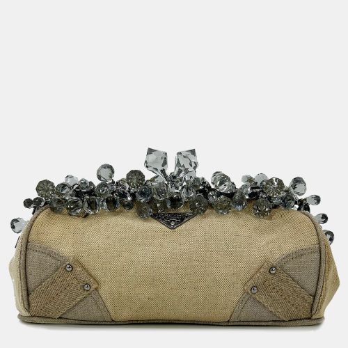 Prada Mistolino Natural Canvas Crystal Beaded Top Pochette - Prada - Modalova