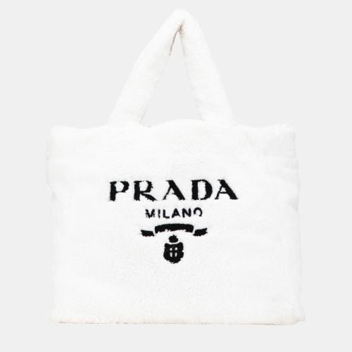 Prada White Terry Cloth Logo Tote Bag - Prada - Modalova