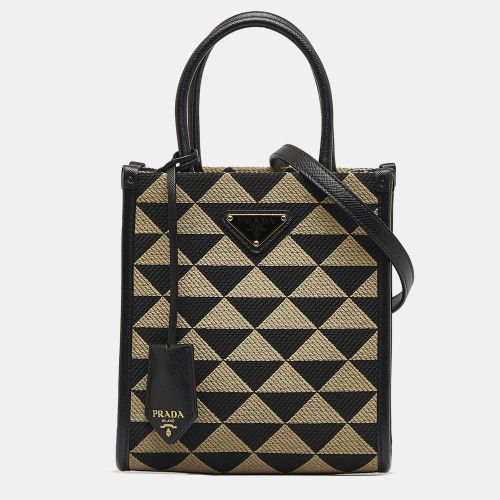 Prada Black Brown Canvas Mini Symbole Triangolo Tote Bag - Prada - Modalova