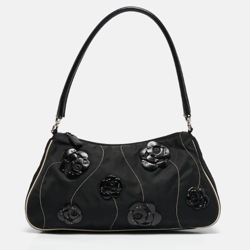 Prada Black Tessuto Fiori Flower Shoulder Bag - Prada - Modalova