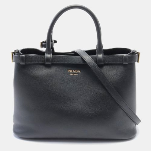 Prada Black Leather Buckle Belt Tote Bag - Prada - Modalova