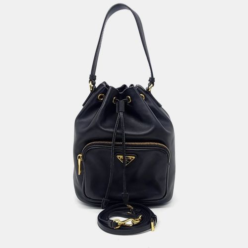 Prada Black Leather Soft Calf Soft Calf Bucket Tote and Crossbody Bag - Prada - Modalova