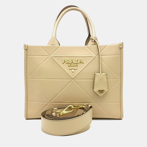 Prada Beige Leather Symbol Tote Bag - Prada - Modalova