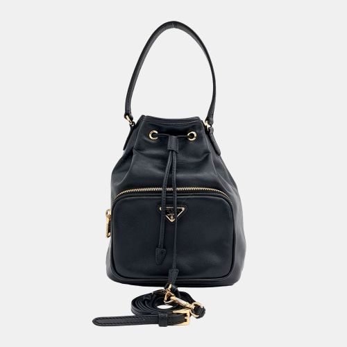 Prada Black Leather Bucket Tote Bag - Prada - Modalova