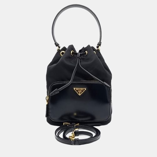 Prada Black Leather and Nylon Brushed Bucket Tote Bag - Prada - Modalova