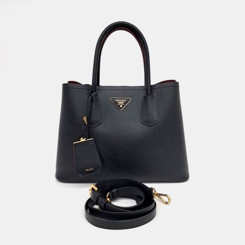 Prada Black Leather Saffiano Duble Tote Bag - Prada - Modalova