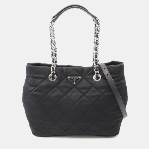 Prada Tessuto Impuntu Tote Bag In Nylon And Saffiano Leather Black - Prada - Modalova