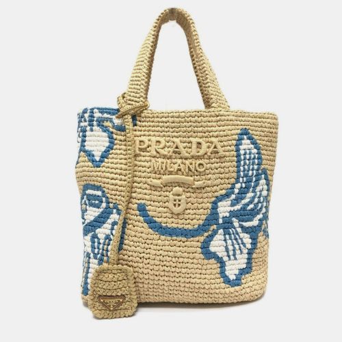 Prada Logo St. Barths Limited Edition Small Handbag Raffia Beige - Prada - Modalova