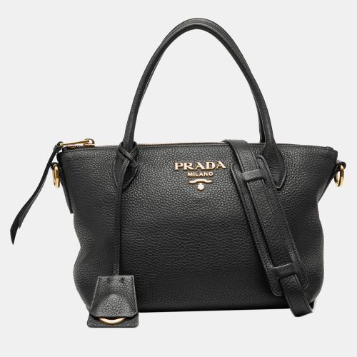 Prada Black Vitello Daino Zip Top Satchel - Prada - Modalova