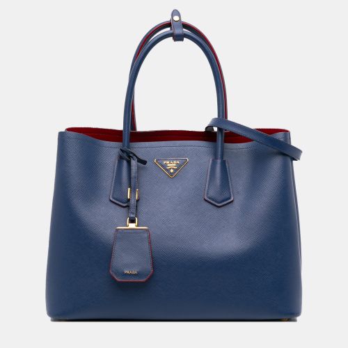 Prada Blue Medium Saffiano Cuir Double Satchel - Prada - Modalova