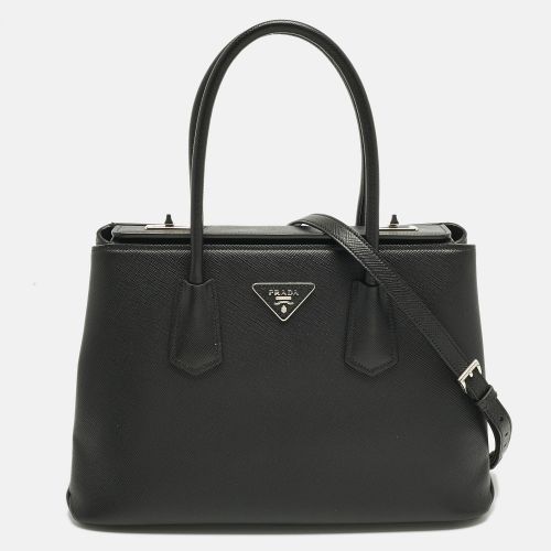 Prada Black Saffiano Cuir Leather Twin Lock Tote - Prada - Modalova
