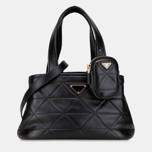 Prada Black Small Quilted Lambskin Satchel - Prada - Modalova