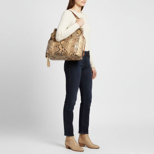 Brown Python and Leather Bow Drawstring Tote - Prada - Modalova