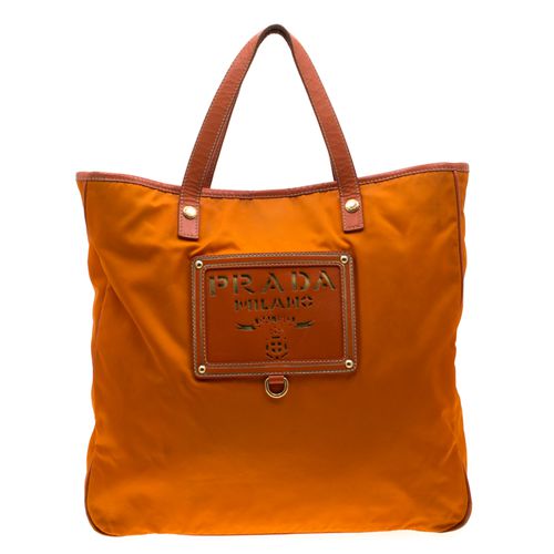 Prada Orange Nylon and Leather Lasercut Logo Tote - Prada - Modalova