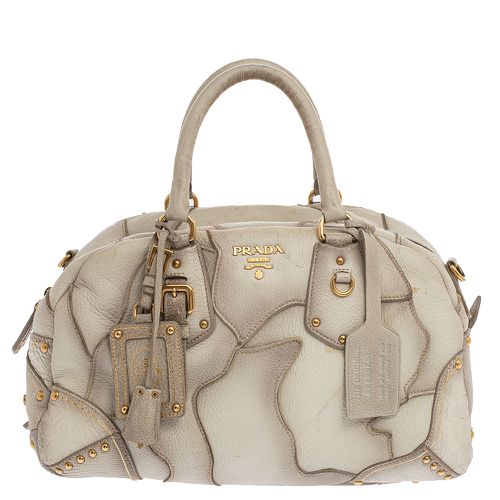 Prada White Ombre Deerskin Leather, Croco and Lizard Trim Patchwork Cervo Bowler Bag - Prada - Modalova