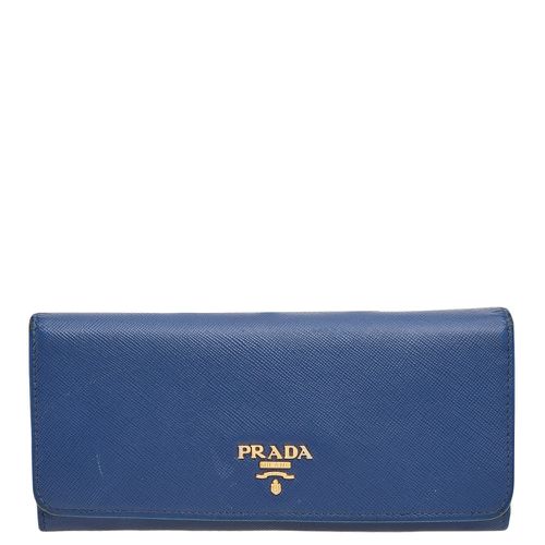 Prada Blue Saffiano Metal Leather Flap Continental Wallet - Prada - Modalova