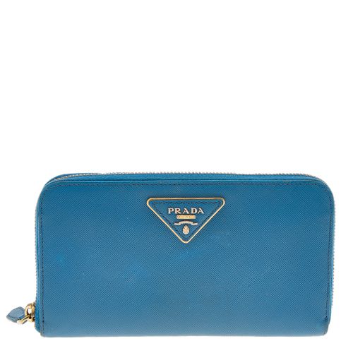 Prada Blue Saffiano Leather Zip Around Wallet - Prada - Modalova