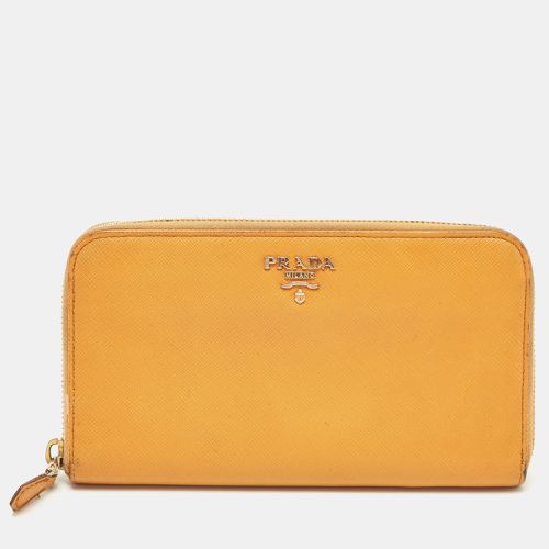 Prada Mustard Saffiano Lux Leather Zip Around Continental Wallet - Prada - Modalova