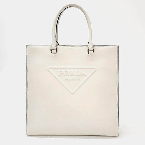 Prada White Leather Medium Triangle Logo Convertible Open Tote Bag - Prada - Modalova