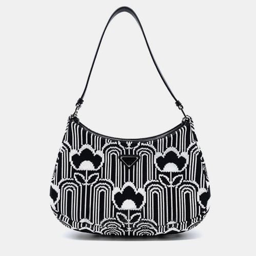 Prada Black/White Jacquard Knit Cleo Bag - Prada - Modalova