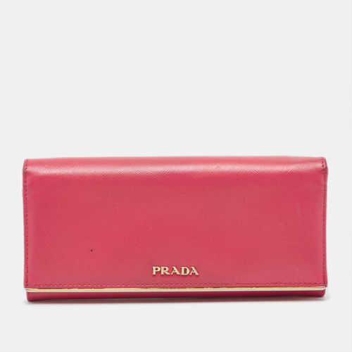 Prada Pink Saffiano Leather Metal Detail Continental Wallet - Prada - Modalova