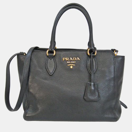 Prada Black Leather Vitello Phenix Tote Bag - Prada - Modalova