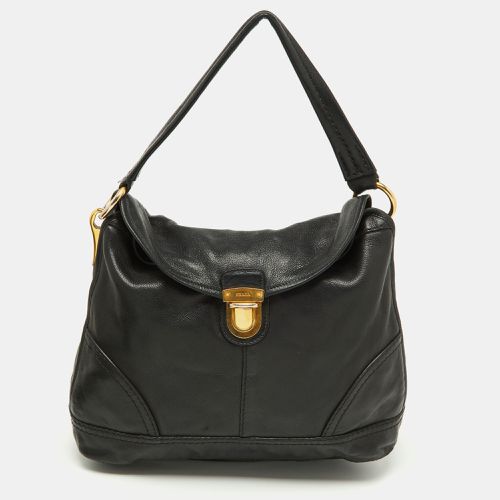 Prada Black Soft Leather Pushlock Flap Hobo - Prada - Modalova