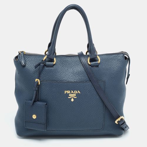 Prada Navy Blue Vitello Daino Leather Satchel - Prada - Modalova