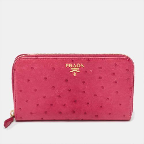 Prada Magenta Ostrich Zip Around Continental Wallet - Prada - Modalova