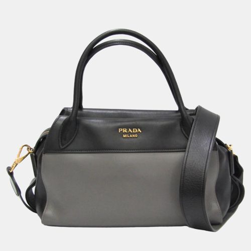 Prada Black/Gray Calf Leather City Bowling Ribbon Bag - Prada - Modalova