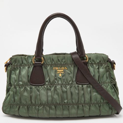 Prada Green/Brown Gaufre Nylon and Leather Tote - Prada - Modalova