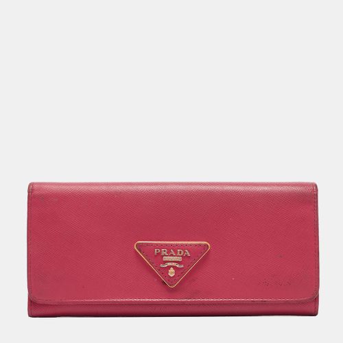 Prada Pink Saffiano Metal Leather Triangle Logo Flap Continental Wallet - Prada - Modalova