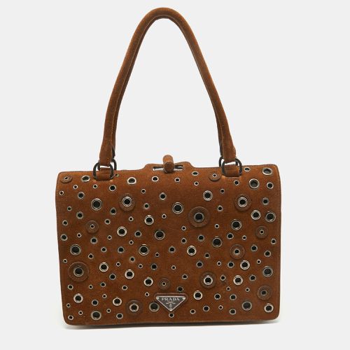 Prada Brown Suede Grommet Frame Satchel - Prada - Modalova