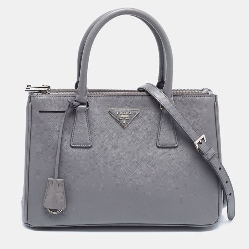 Prada Grey Saffiano Leather Small Double Zip Tote - Prada - Modalova