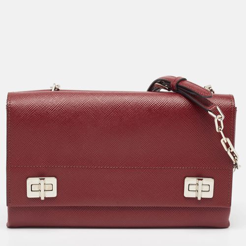 Prada Dark Red Saffiano Cuir Leather Double Shoulder Bag - Prada - Modalova