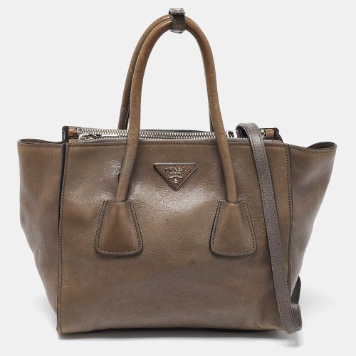 Prada Grey Leather Double Handle Tote - Prada - Modalova