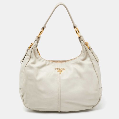 Prada Off White Vitello Daino Leather Zip Hobo - Prada - Modalova