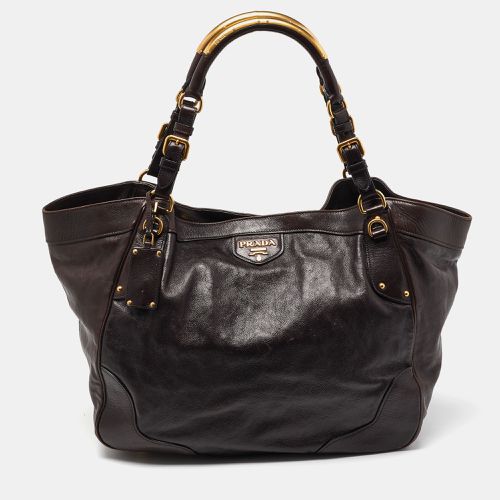 Prada Brown Glace Leather Tote - Prada - Modalova