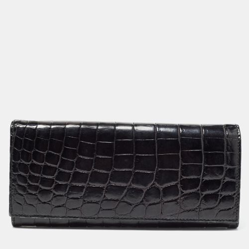 Prada Black Crocodile Flap Continental Wallet - Prada - Modalova