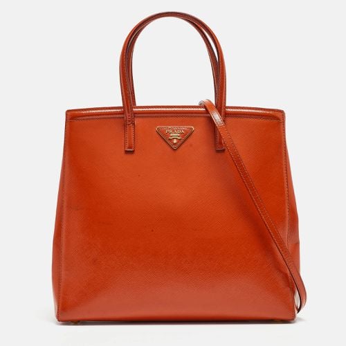 Prada Orange Saffiano Vernice Leather Parabole Tote - Prada - Modalova