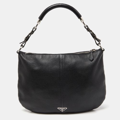 Prada Black Leather Logo Hobo - Prada - Modalova