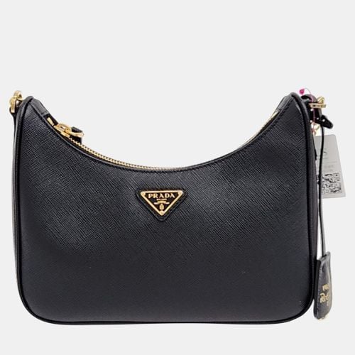 Prada Black Saffiano Lux Leather Chain Hobo Bag - Prada - Modalova