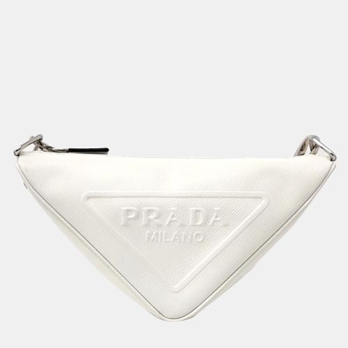 Prada White Leather Triangle Logo Shoulder Bag - Prada - Modalova