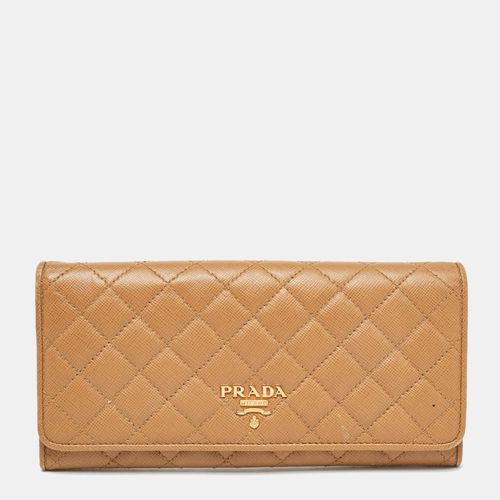 Prada Brown Quilted Saffiano Metal Leather Logo Flap Wallet - Prada - Modalova