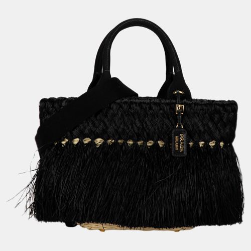 Prada Black Fringed Raffia Satchel - Prada - Modalova