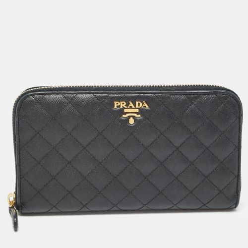 Prada Black Quilted Saffiano Leather Zip Around Wallet - Prada - Modalova