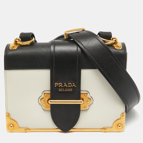 Prada Black/White Saffiano Leather Cahier Flap Shoulder Bag - Prada - Modalova