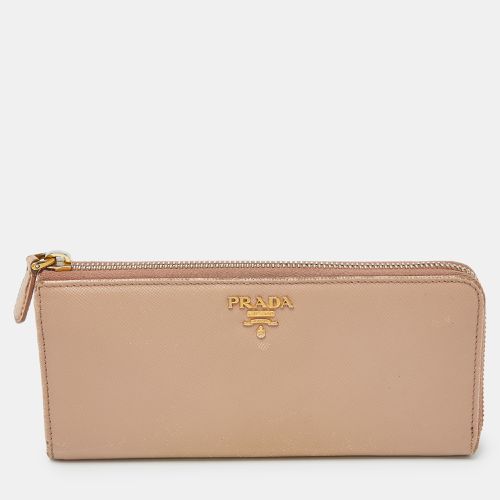 Prada Beige Saffiano Leather Zip Around Continental Wallet - Prada - Modalova